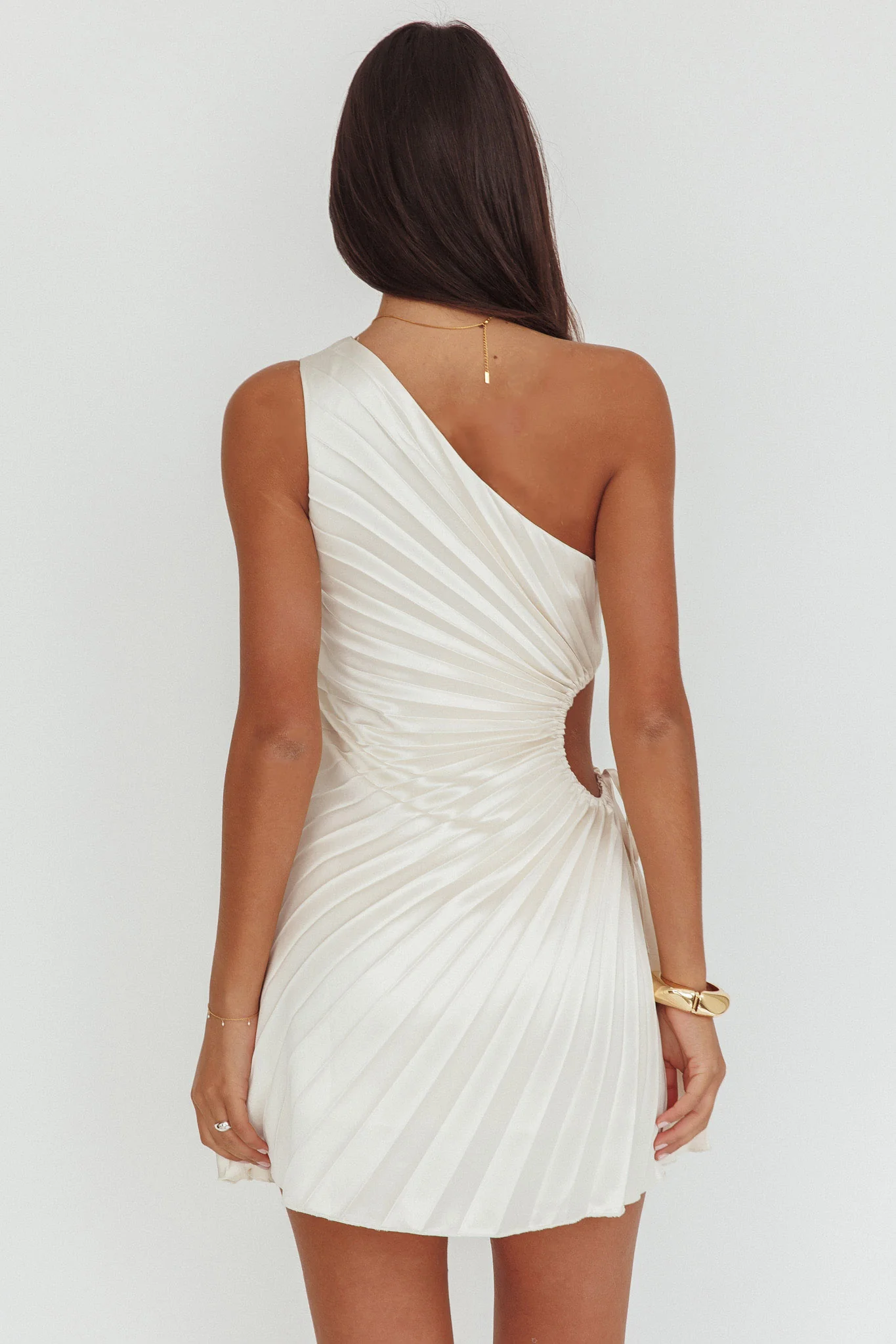Glow Ray One-Shoulder Pleat Dress Champagne - Image 2