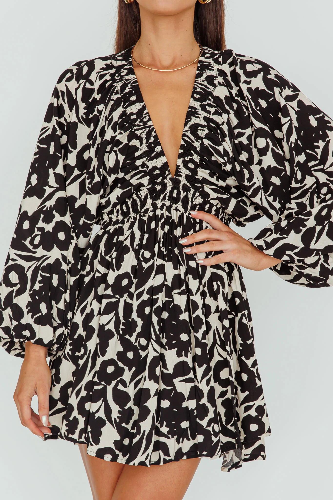 Going Your Way Long Sleeve Mini Dress Floral Black - Image 4