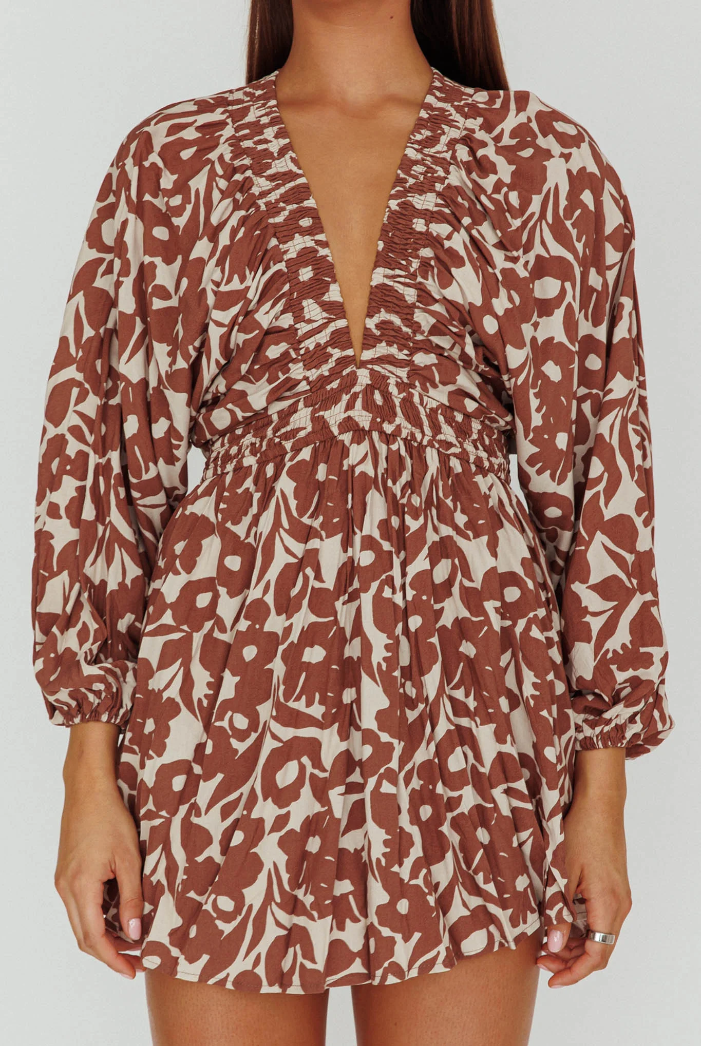 Going Your Way Long Sleeve Mini Dress Floral Brown - Image 4