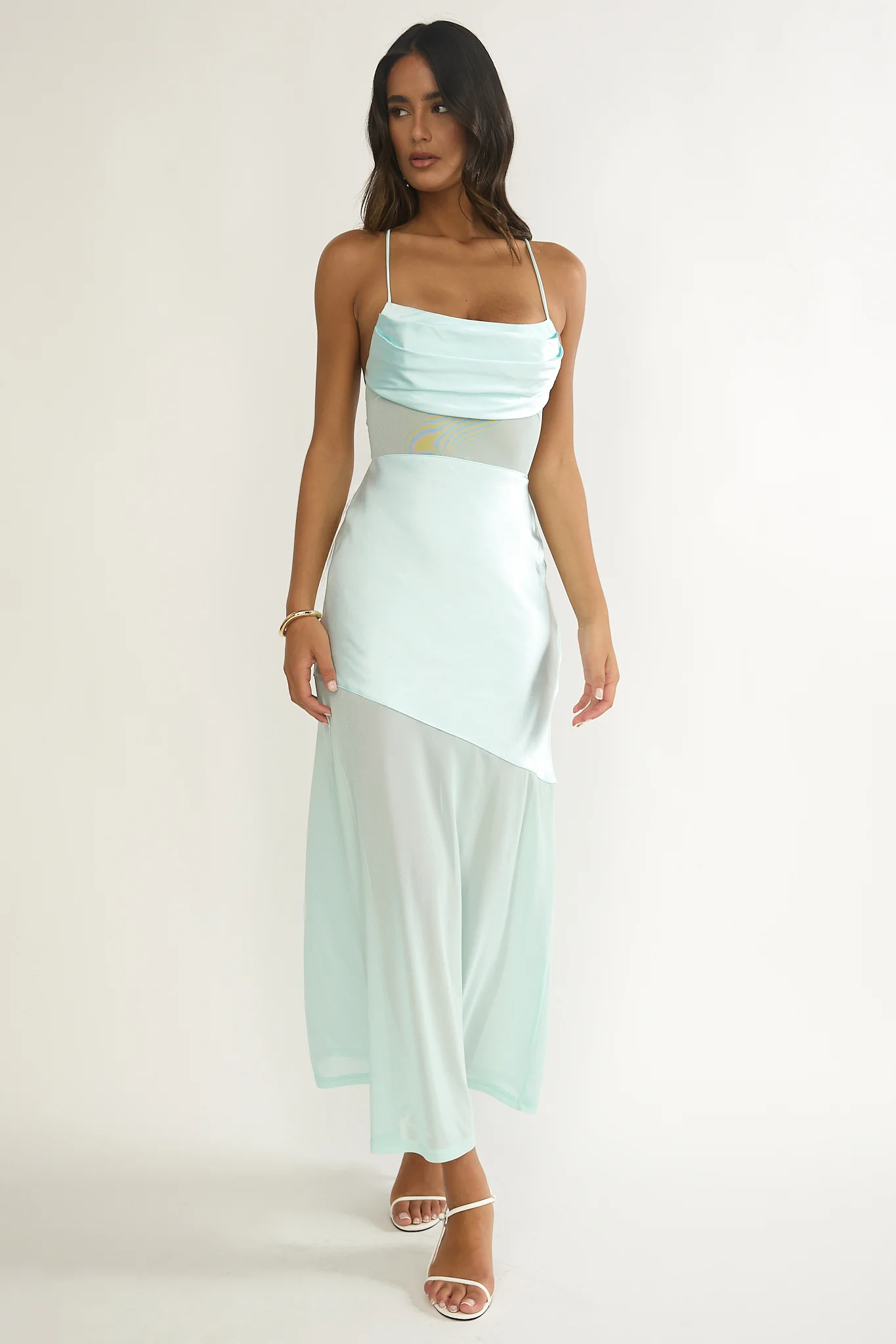 Golden Era Sheer Waist Maxi Dress Aqua Blue - Image 5