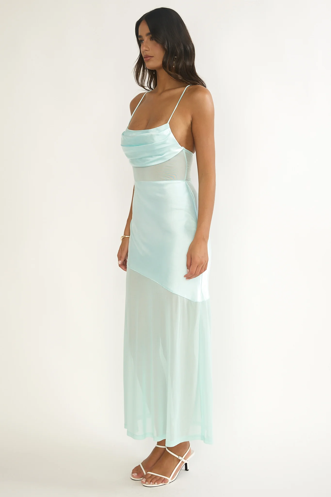 Golden Era Sheer Waist Maxi Dress Aqua Blue - Image 6