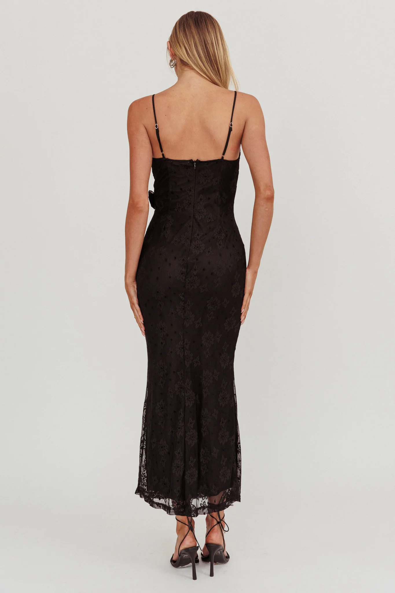 Golden Glow Rosette Cowl Neck Maxi Dress Black - Image 2