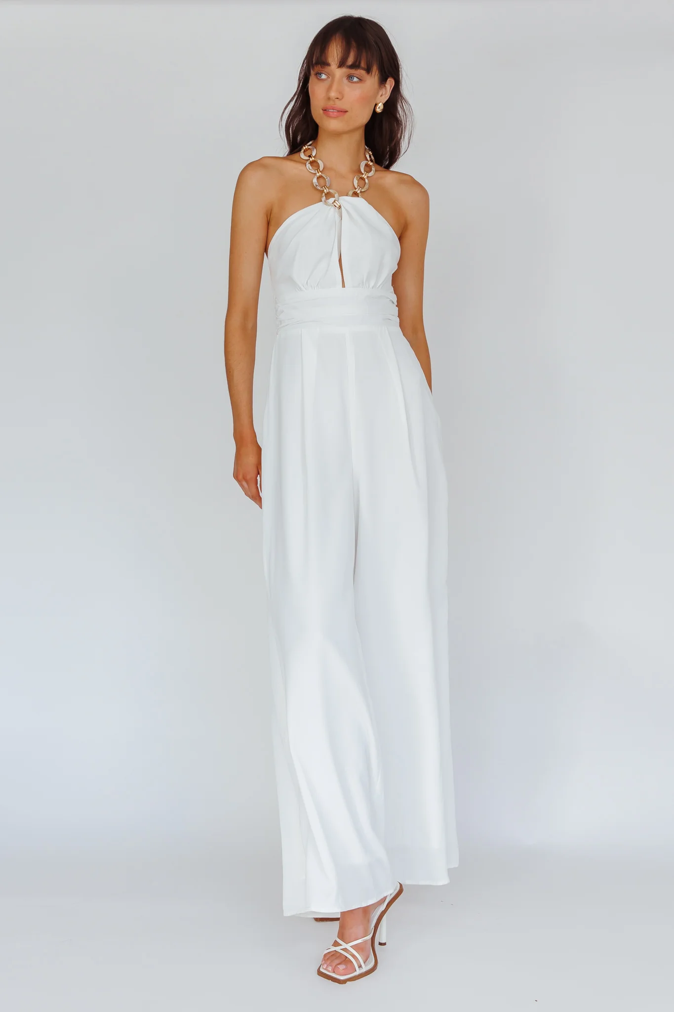 Golden Moon Chain Halter Jumpsuit White - Image 3