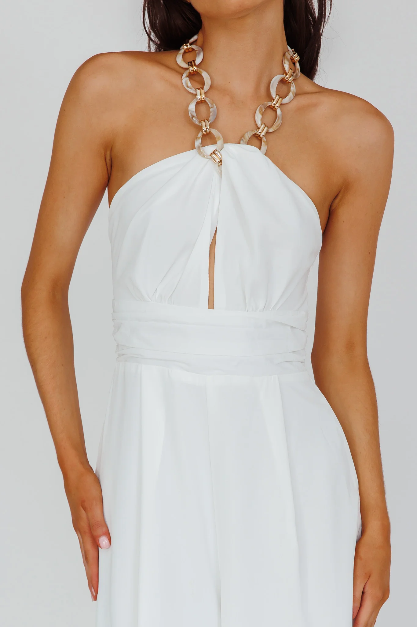 Golden Moon Chain Halter Jumpsuit White - Image 4