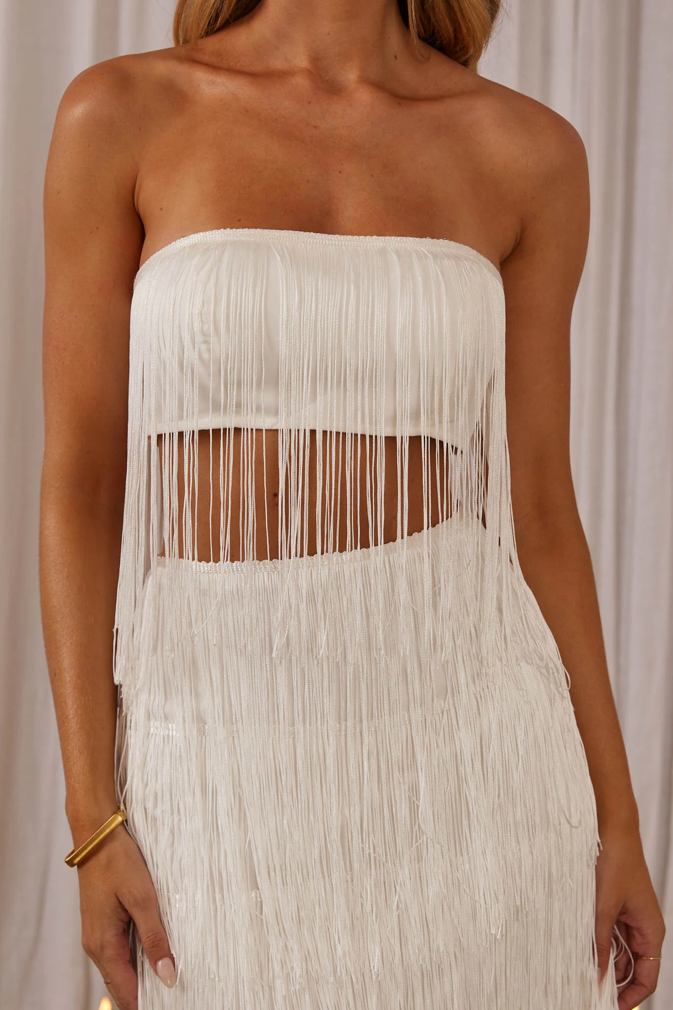 Golden Nights Long Fringe Top White - Image 4