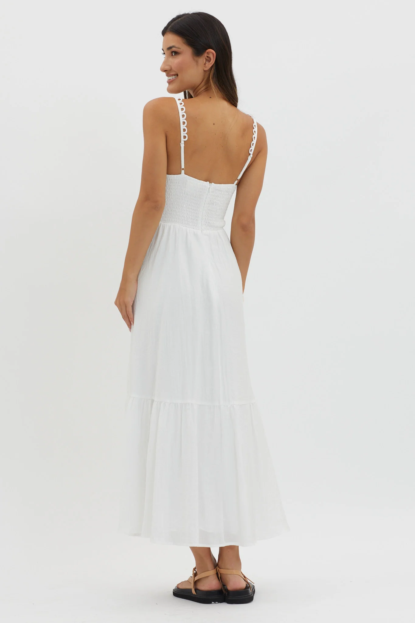 Golden Suns Scallop Trim Midi Dress White - Image 2