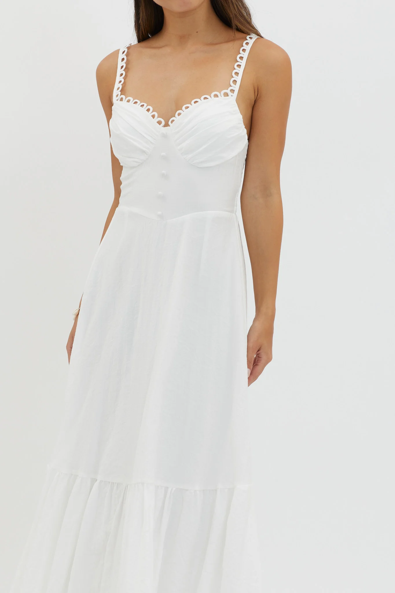 Golden Suns Scallop Trim Midi Dress White - Image 3