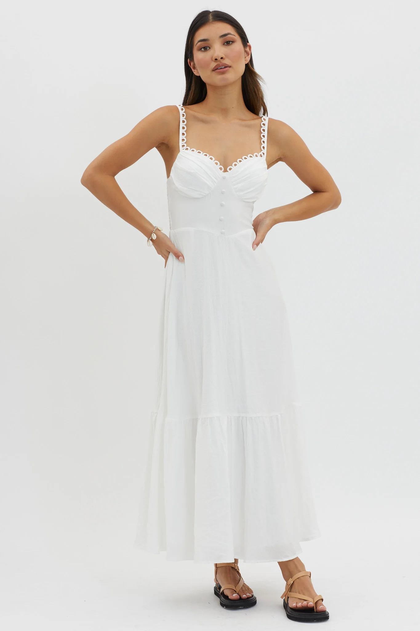 Golden Suns Scallop Trim Midi Dress White - Image 5