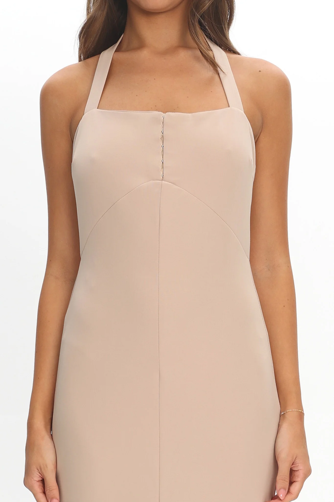 Goldfoil Halter Neck Maxi Dress Ecru - Image 4
