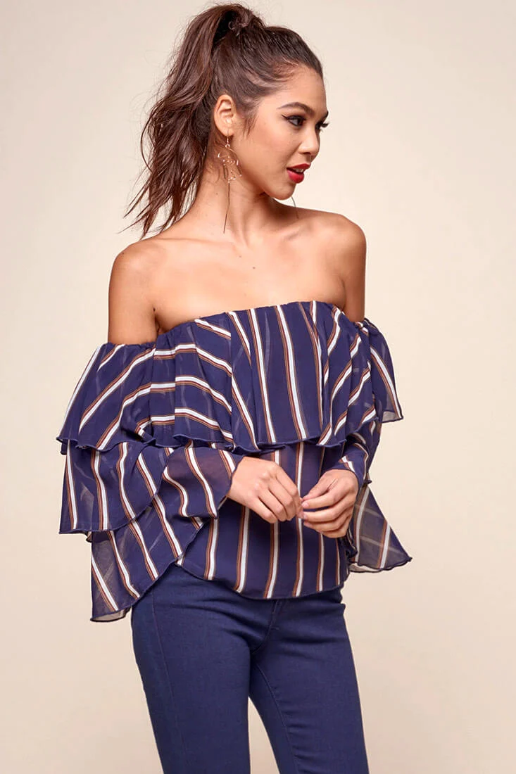 Goldwyn Tiered Striped Tube Top Navy - Image 3