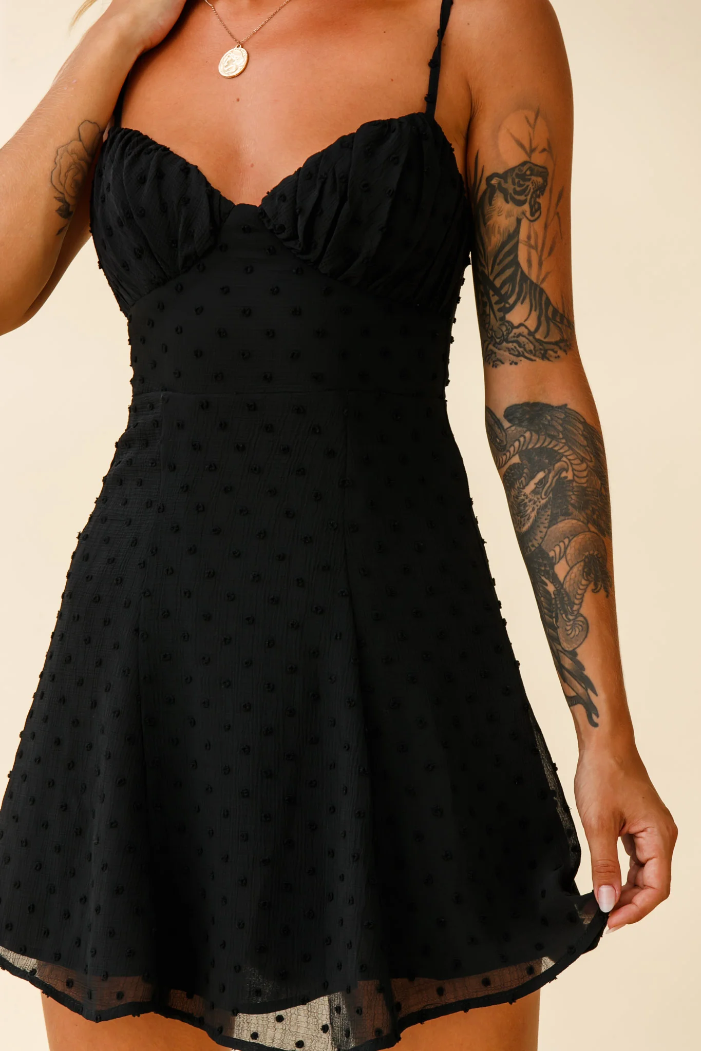 Good Morning Angel Ruched Bust A-Line Dress Black - Image 4