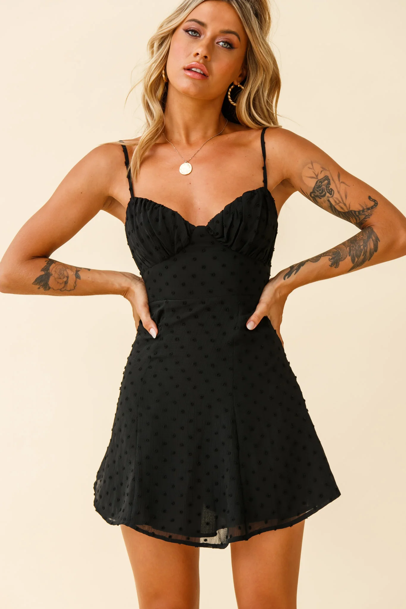 Good Morning Angel Ruched Bust A-Line Dress Black - Image 5