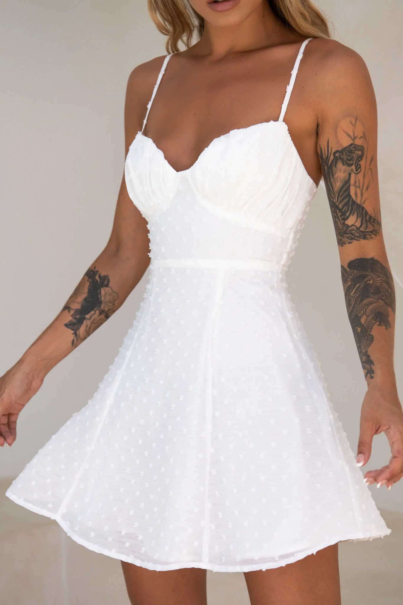 Good Morning Angel Ruched Bust A-Line Dress White - Image 4