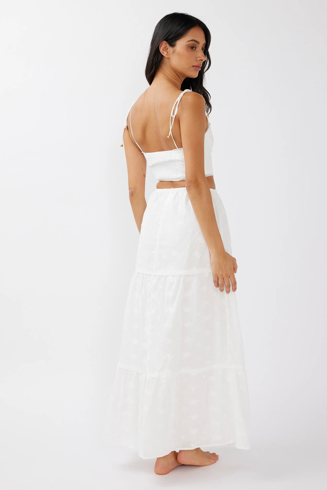 Gracelyn Drawstring Embroidery Maxi Skirt White - Image 2