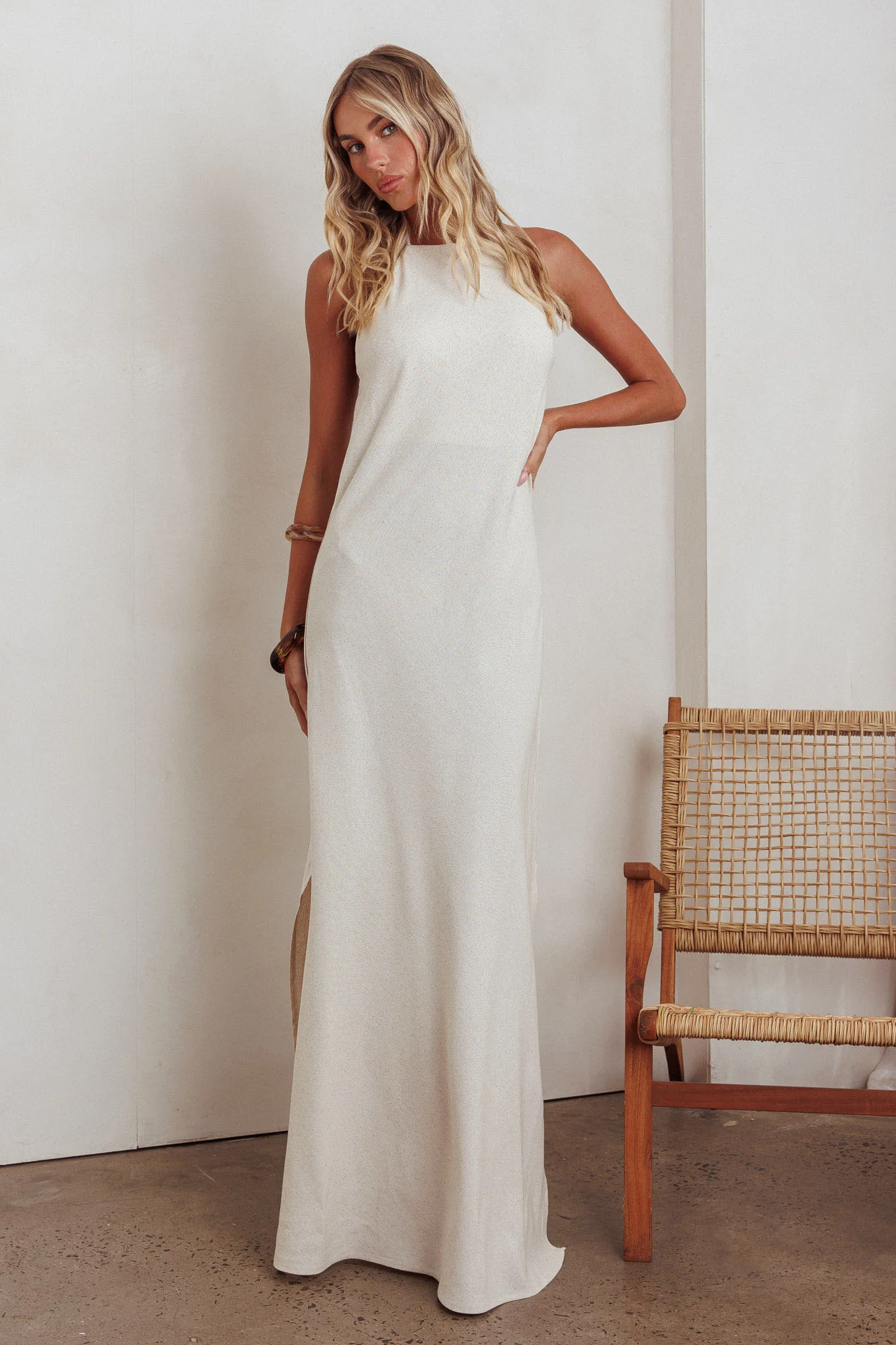 Gracie Halter Tied Back Maxi Dress Oatmeal - Image 6