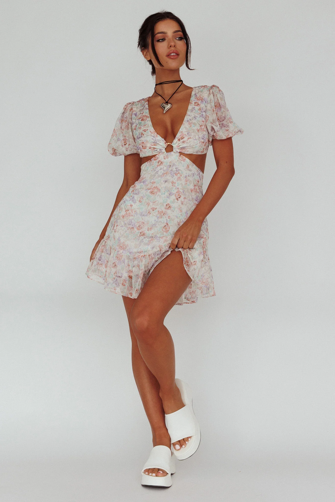 Graciele Laced Back Cut-Out Mini Dress Floral Blush - Image 3