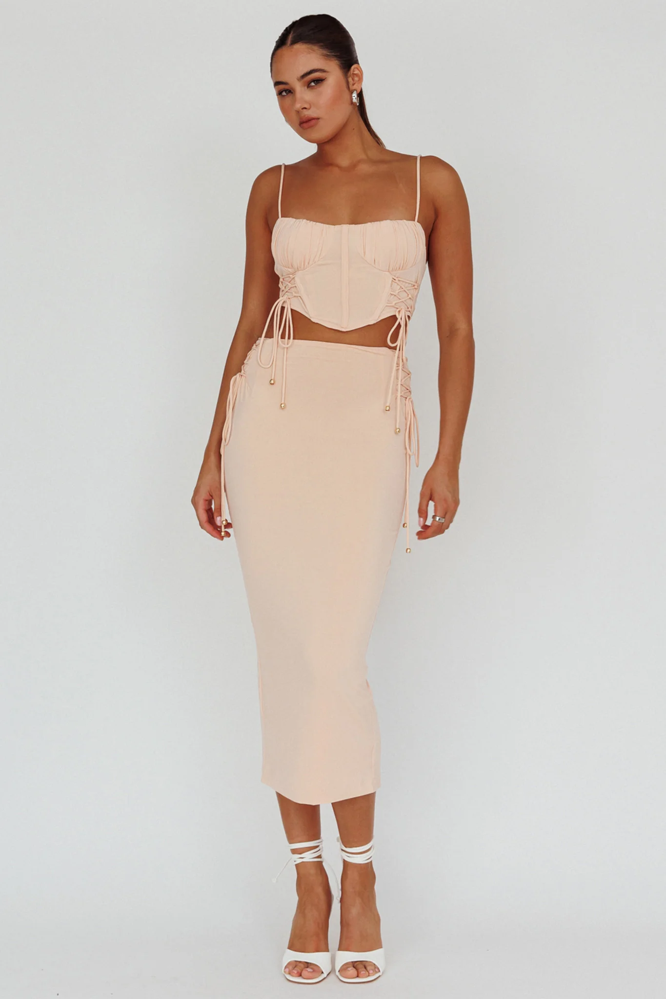 Graziella Lace Up Midi Skirt Egg Shell - Image 2