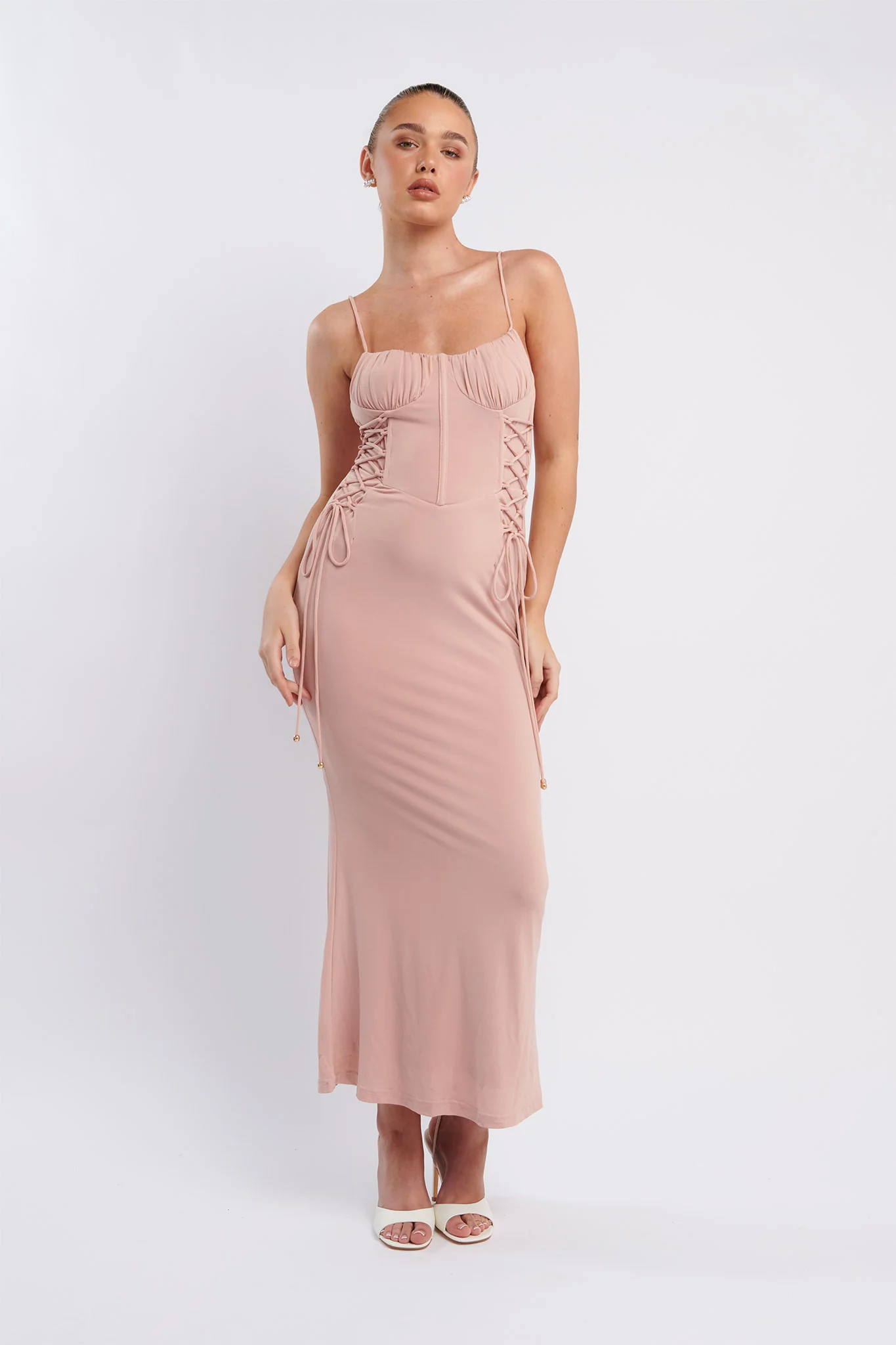 Graziella Laced Corset Midi Dress Nude - Image 5