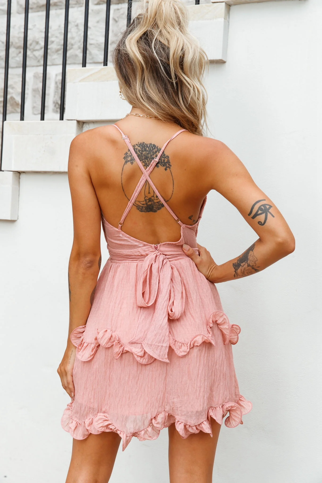 Greta Cami Strap Frill Chiffon Dress Rose - Image 3