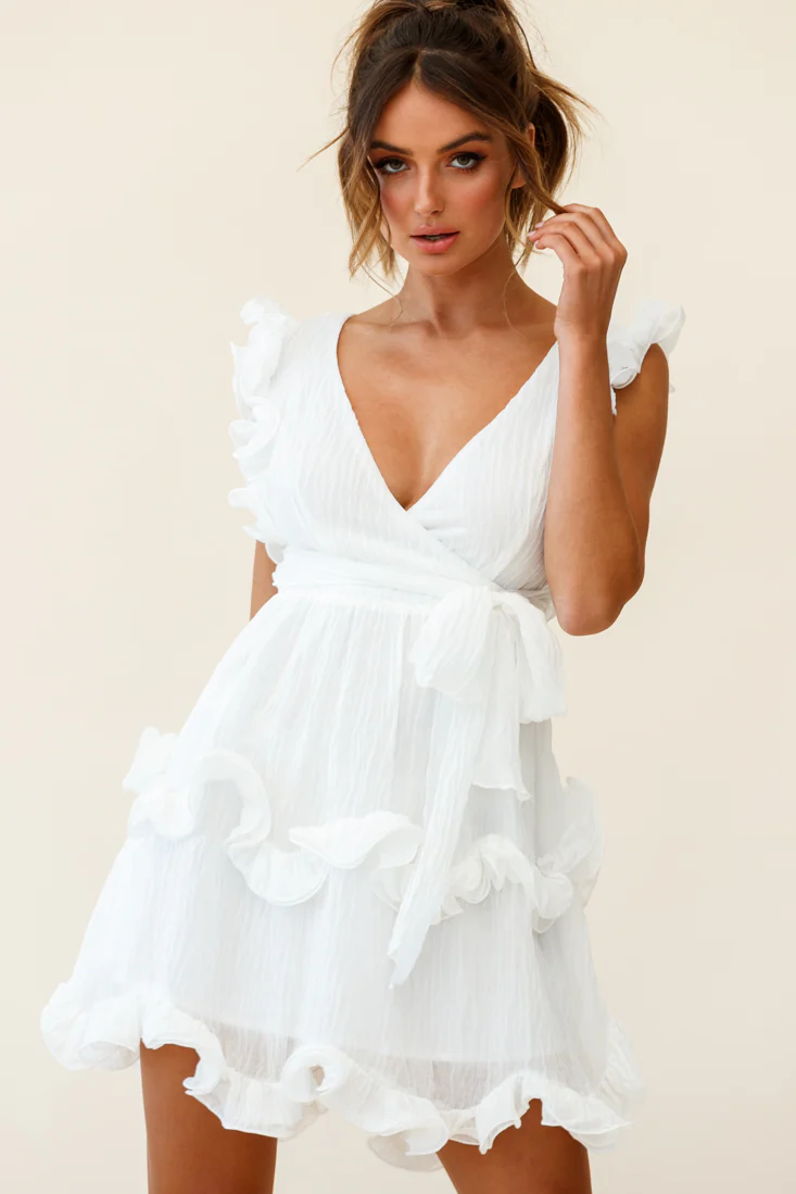 Greta Sleeveless Tiered Ruffle Chiffon Dress White - Image 5