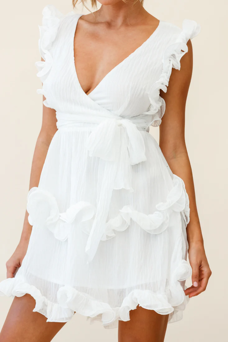 Greta Sleeveless Tiered Ruffle Chiffon Dress White - Image 7