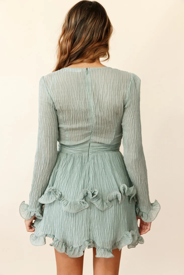 Greta Tiered Ruffle Chiffon Dress Olive - Image 3