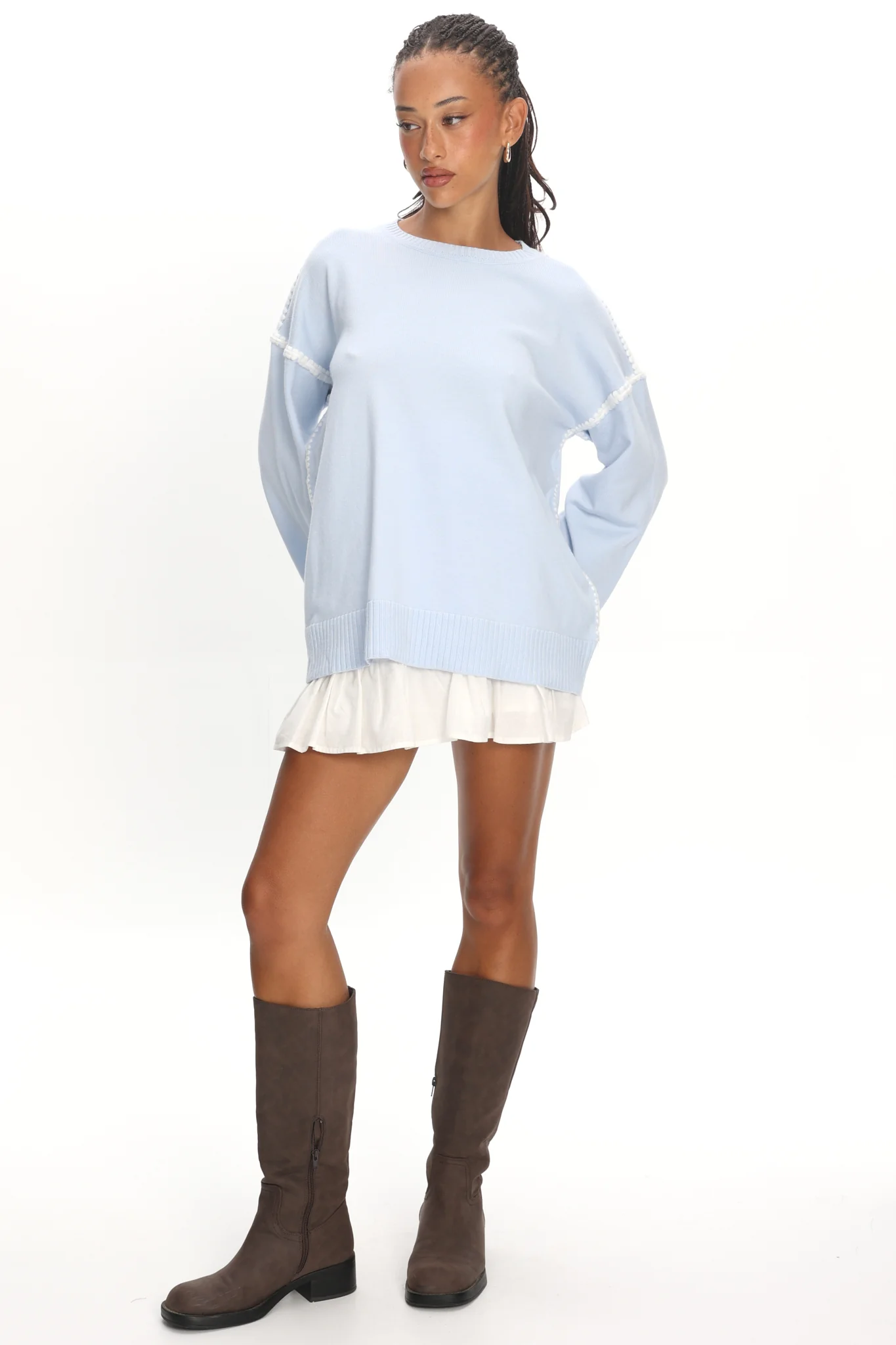 Guardian Contrast Knit Sweater Baby Blue - Image 2