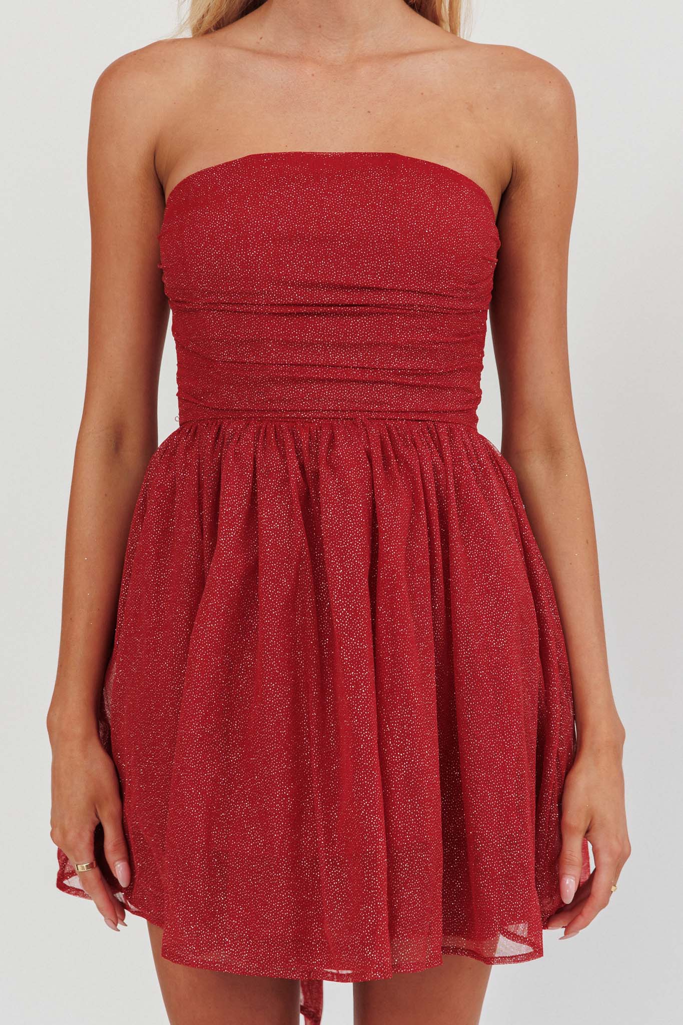Guilty Pleasure Strapless Glitter Mini Dress Red - Image 5