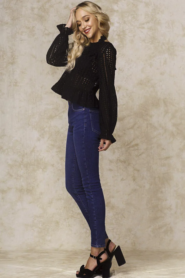 Gwendoline Mesh Long Sleeved Ruffled Shirt Black - Image 4
