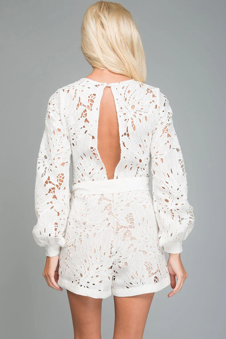Hadley Fancy Cutout Romper White Cream - Image 4