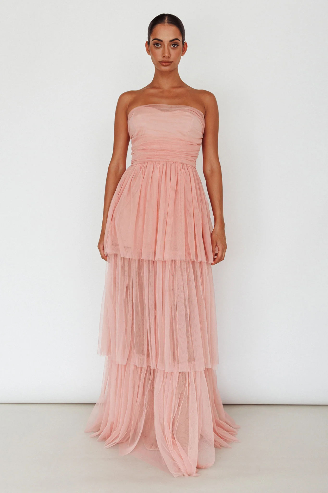 Haeven Tiered Strapless Maxi Dress Blush - Image 3