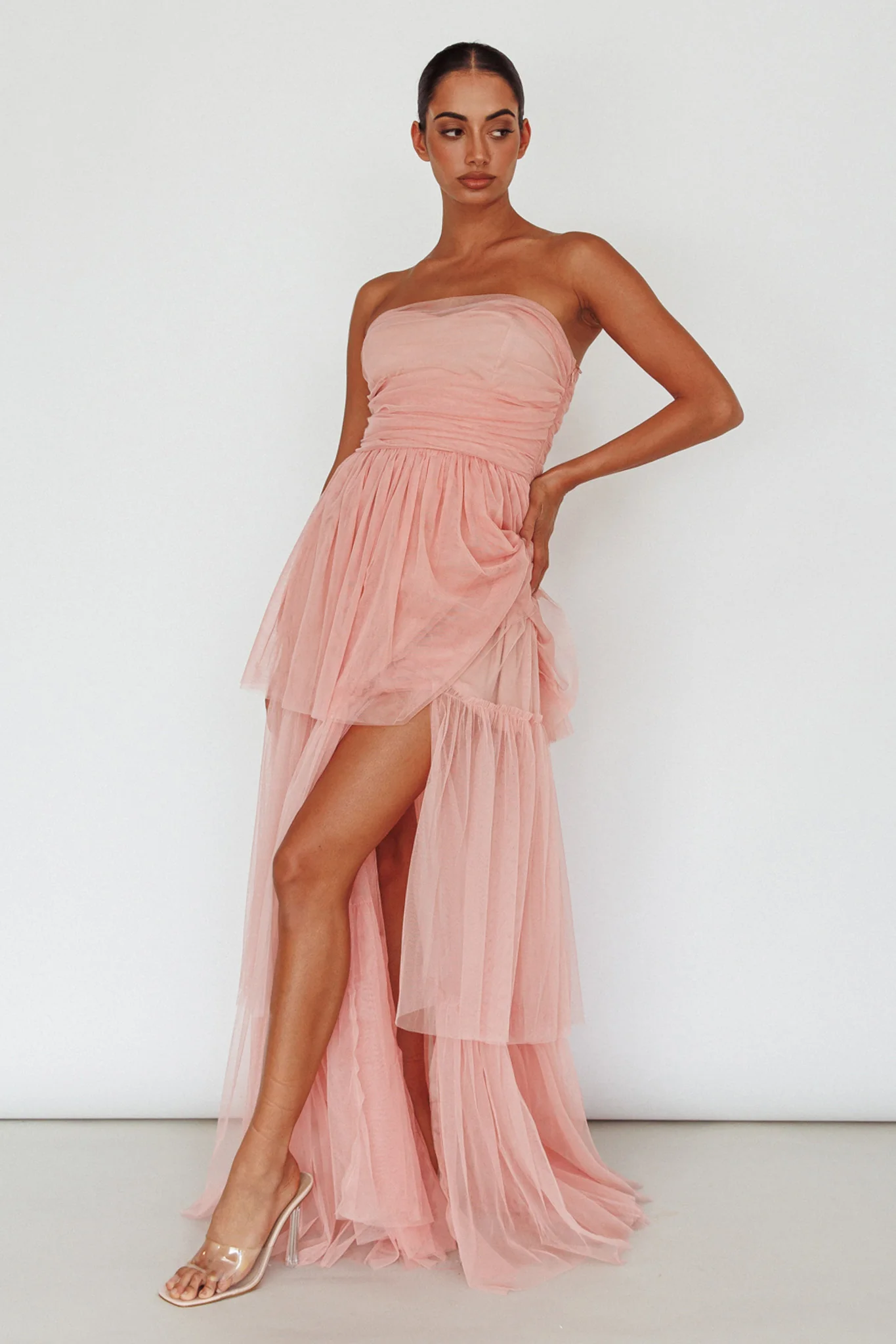Haeven Tiered Strapless Maxi Dress Blush - Image 8