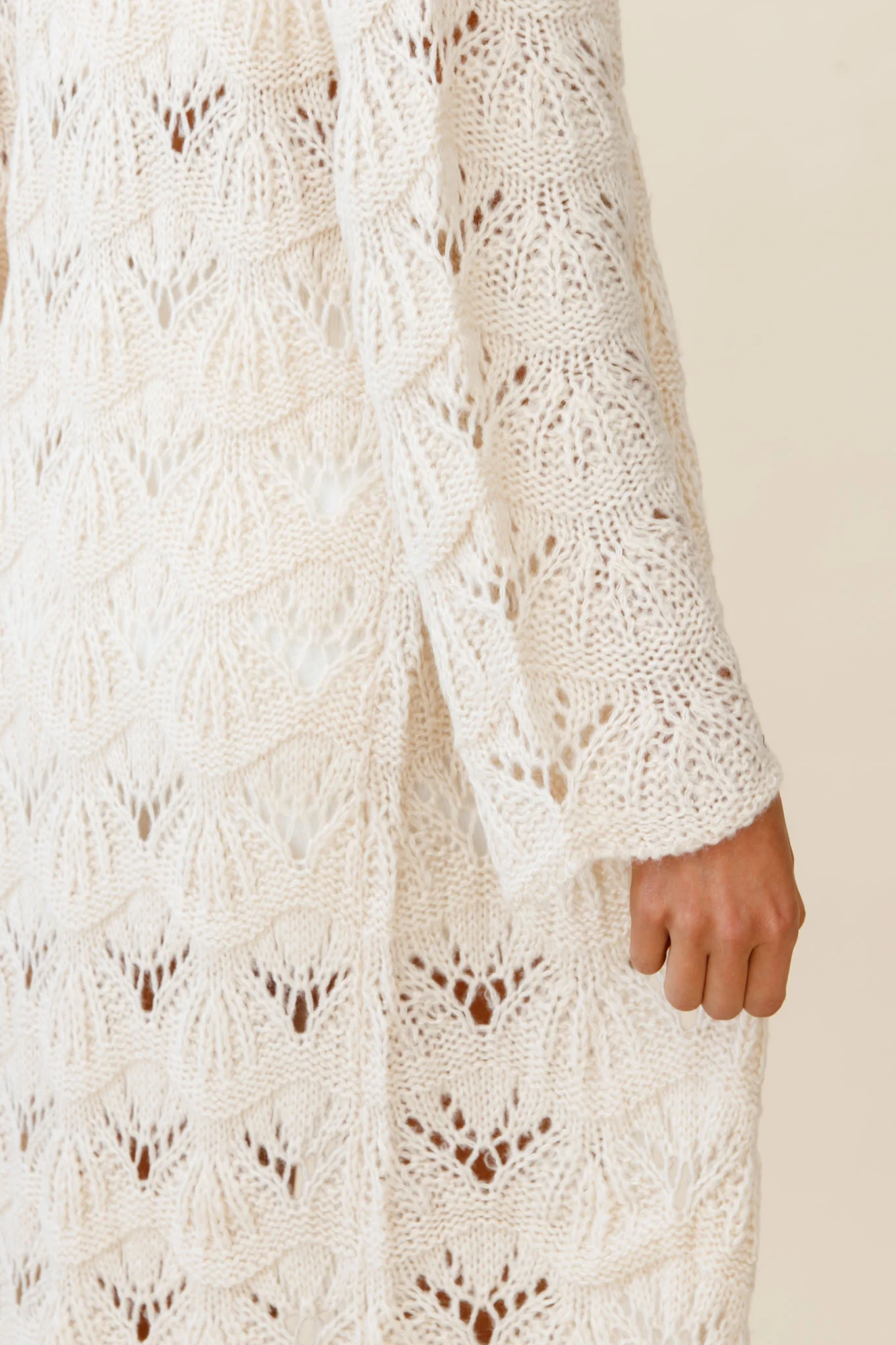 Hailey Crochet Knit Duster Cardigan Cream - Image 4