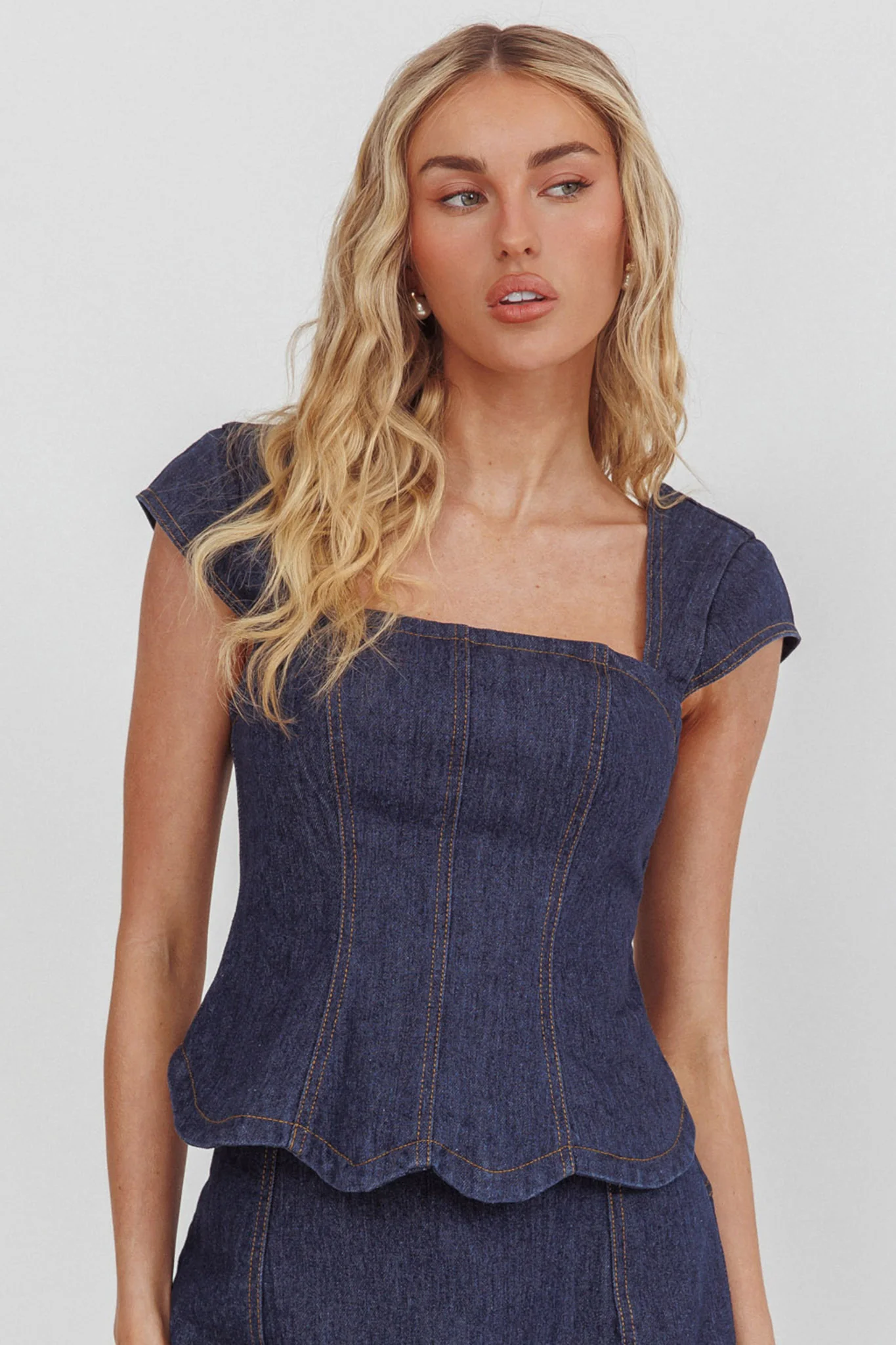 Halen Cap Sleeve Scalloped Top Indigo - Image 5