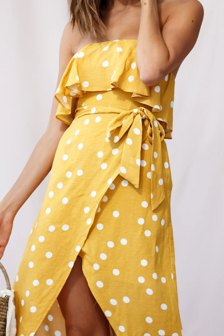 Hamilton Bandeau Midi Wrap Dress Mustard - Image 4