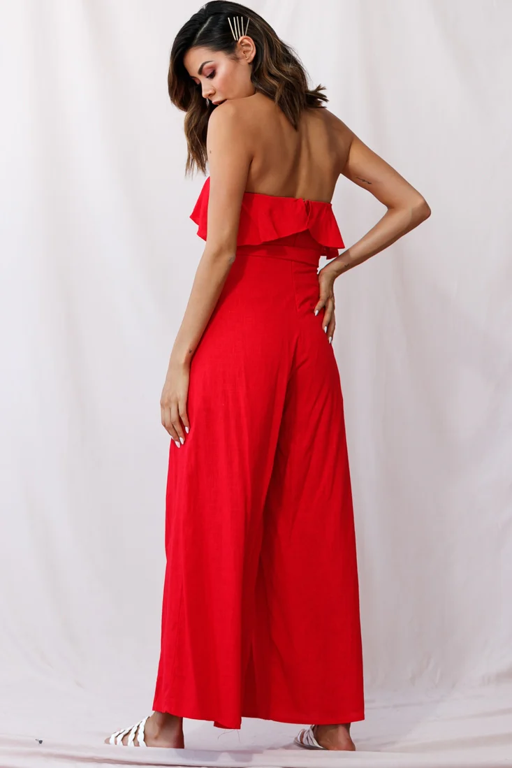 Hamilton Bandeau Ruffle Wide Leg Jumpsuit Red - Image 3