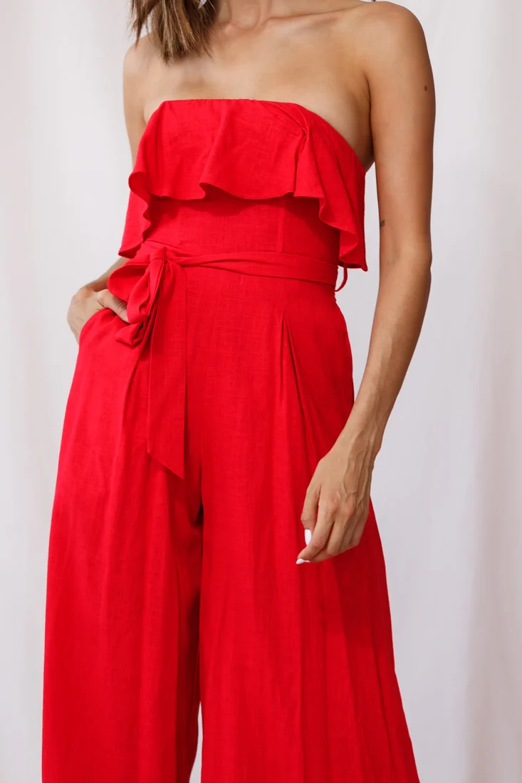 Hamilton Bandeau Ruffle Wide Leg Jumpsuit Red - Image 4
