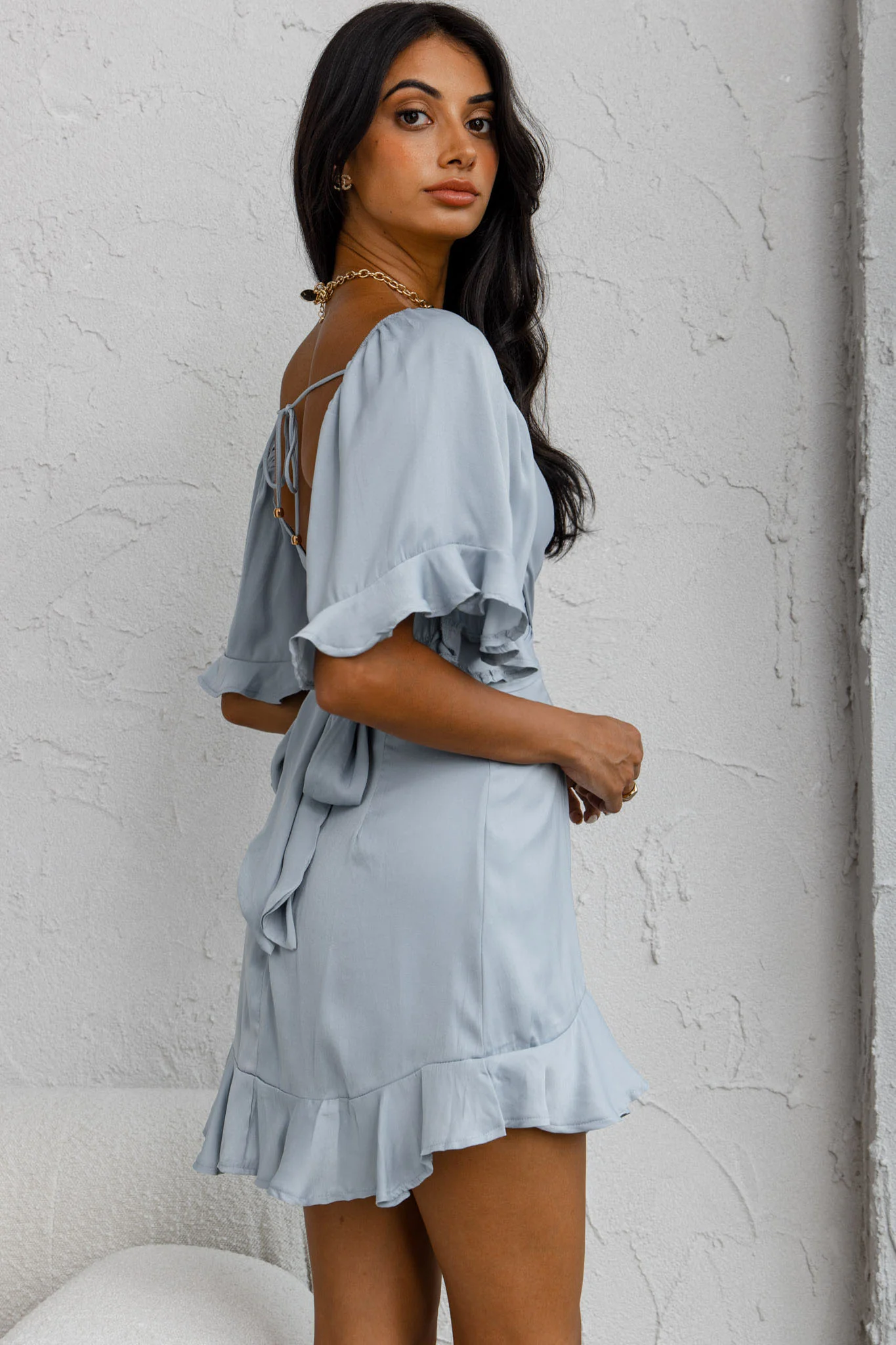 Hand In Mine Ruffle Hem Dress Blue - Image 7