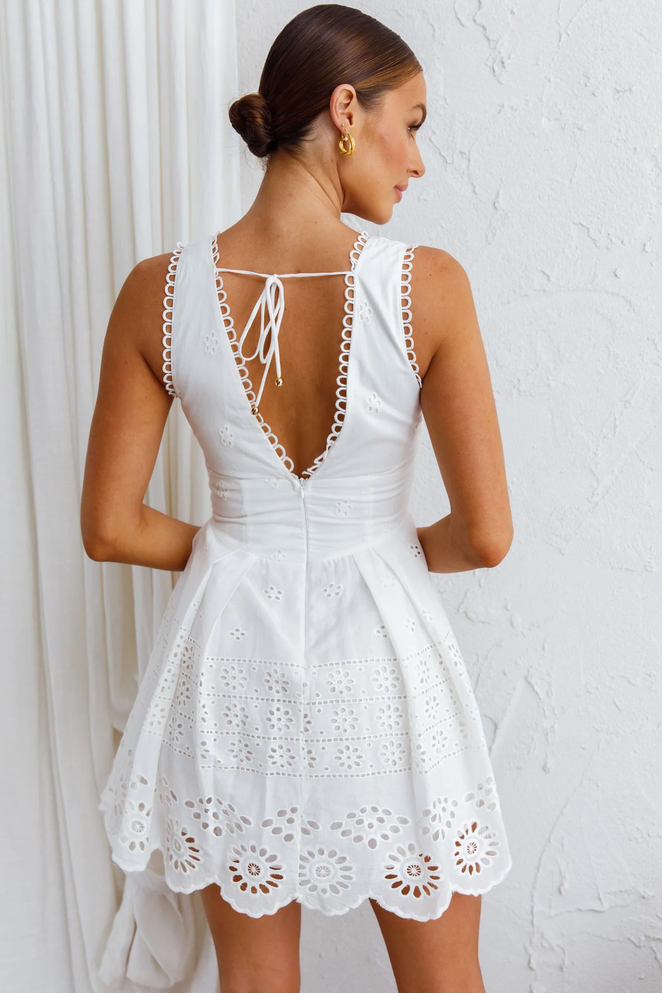 Happy Day A-Line Eyelet Mini Dress White - Image 2