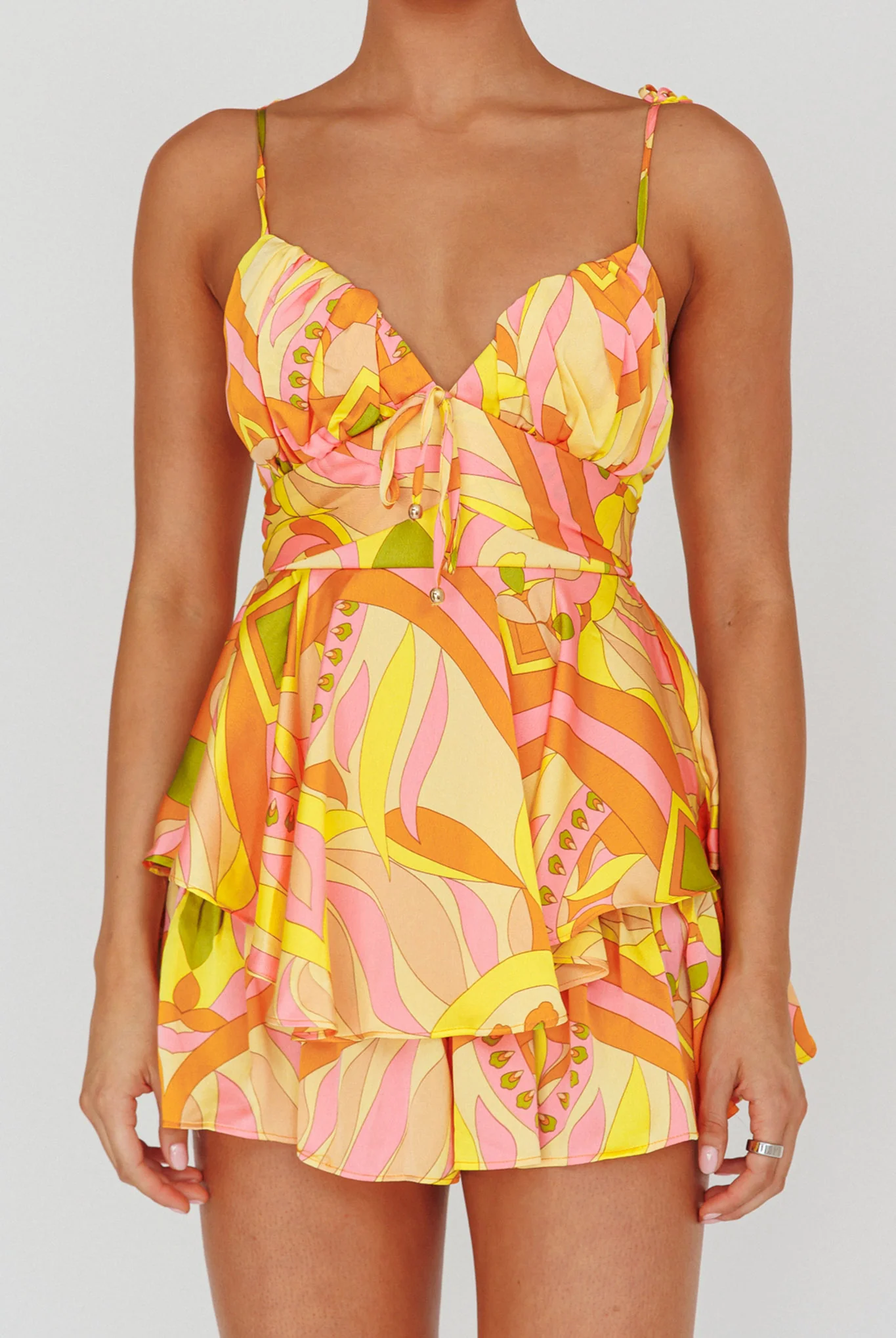 Happy Thoughts Tied Shoulder Romper Yellow Multi - Image 4