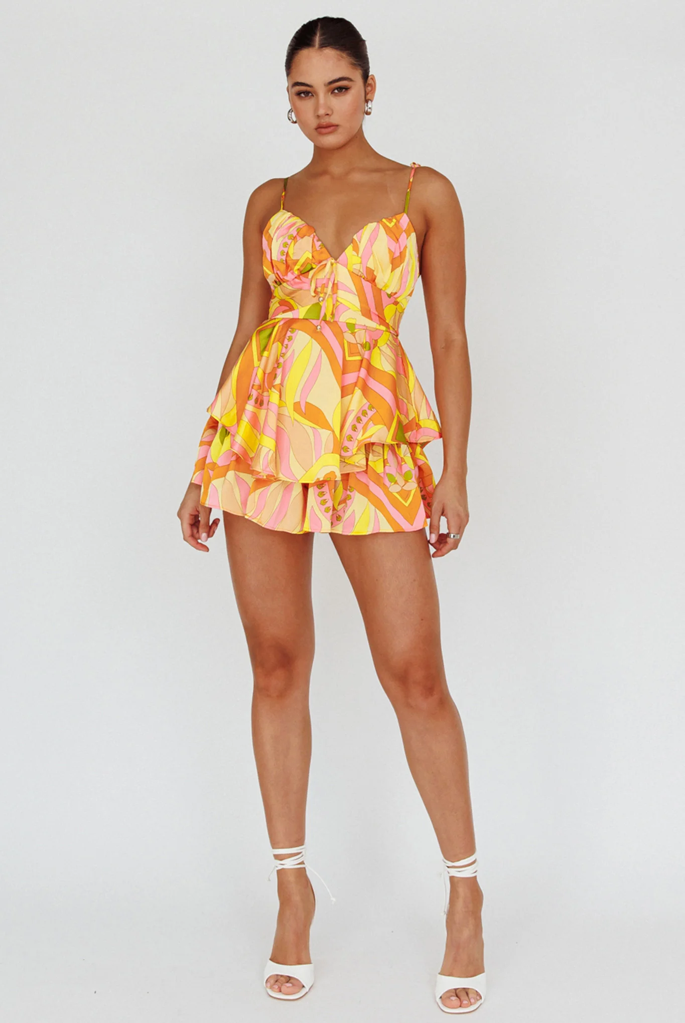 Happy Thoughts Tied Shoulder Romper Yellow Multi - Image 5