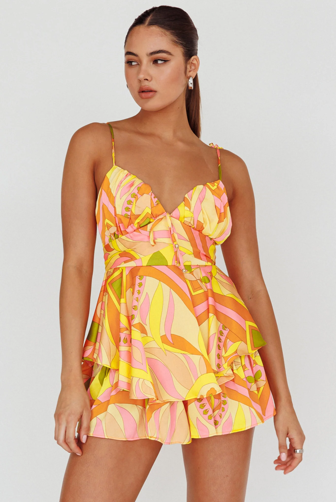 Happy Thoughts Tied Shoulder Romper Yellow Multi - Image 6