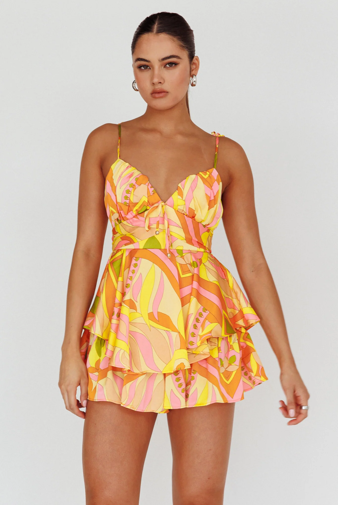 Happy Thoughts Tied Shoulder Romper Yellow Multi - Image 7
