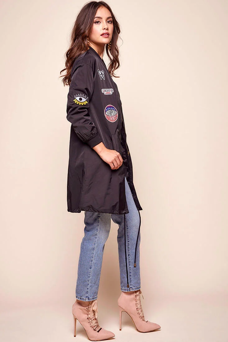 Harlan Long Patchwork Bomber Jacket Black - Image 3