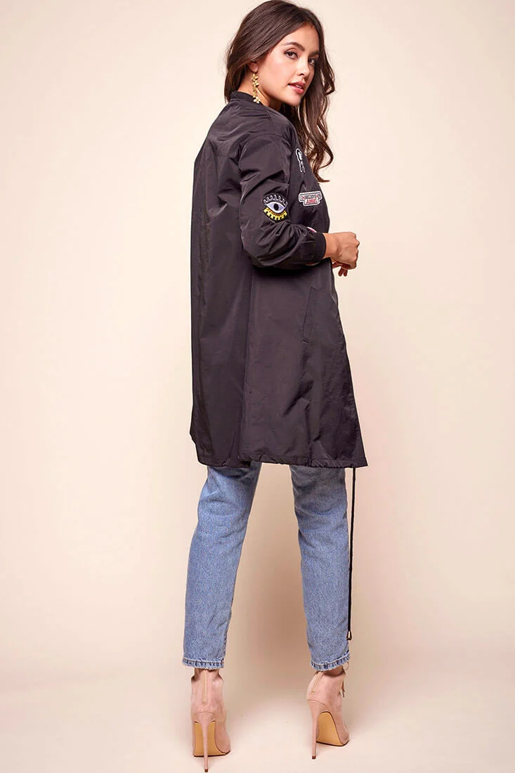 Harlan Long Patchwork Bomber Jacket Black - Image 5
