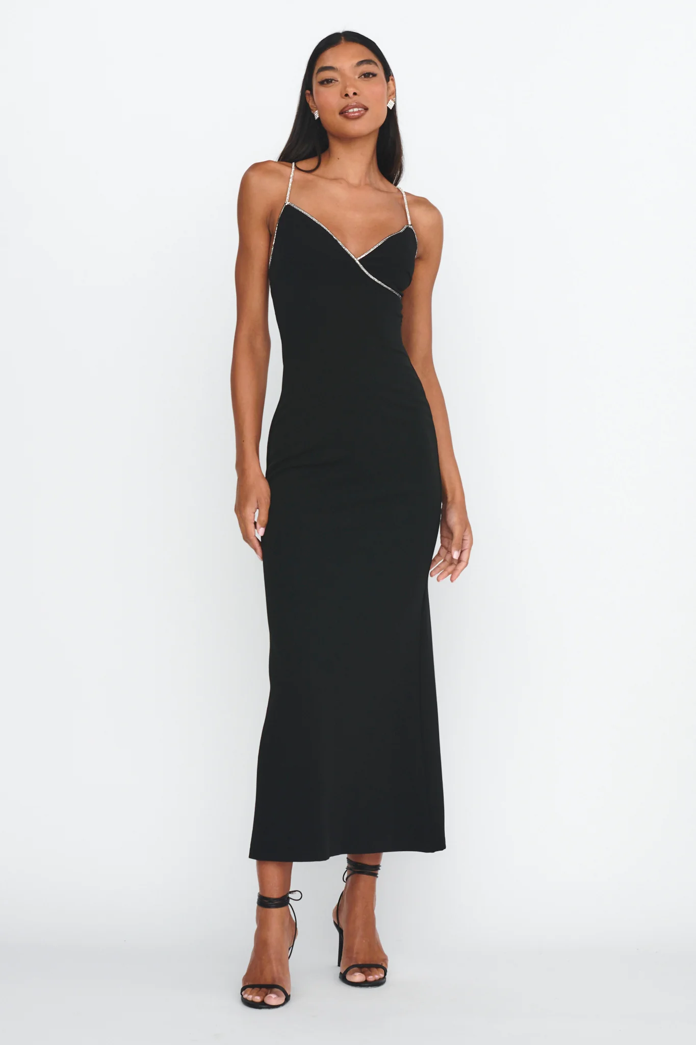 Harleigh Diamante Strap Tied Back Dress Black - Image 5