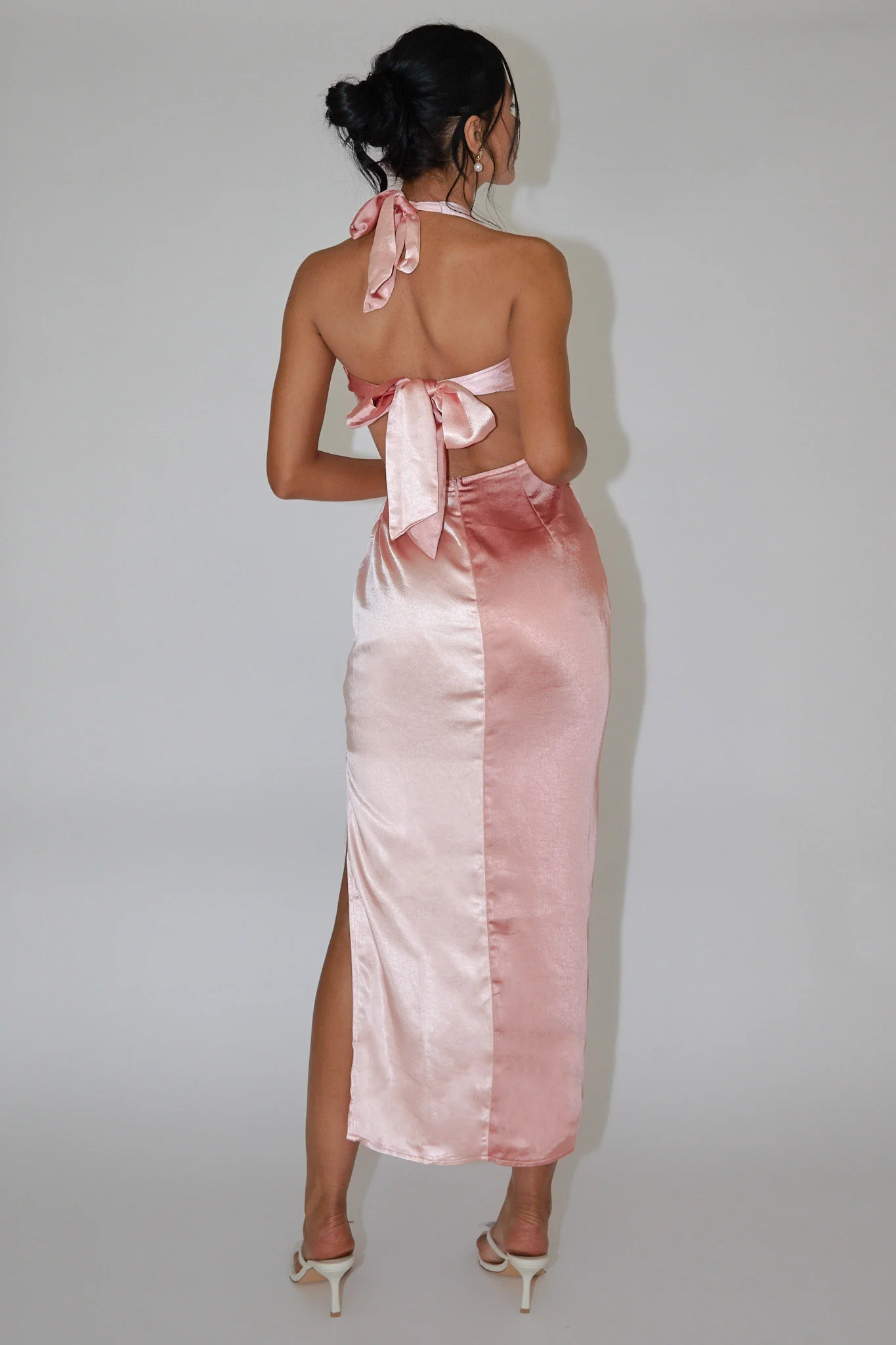 Harlequin Halterneck Satin Maxi Dress Blush - Image 2