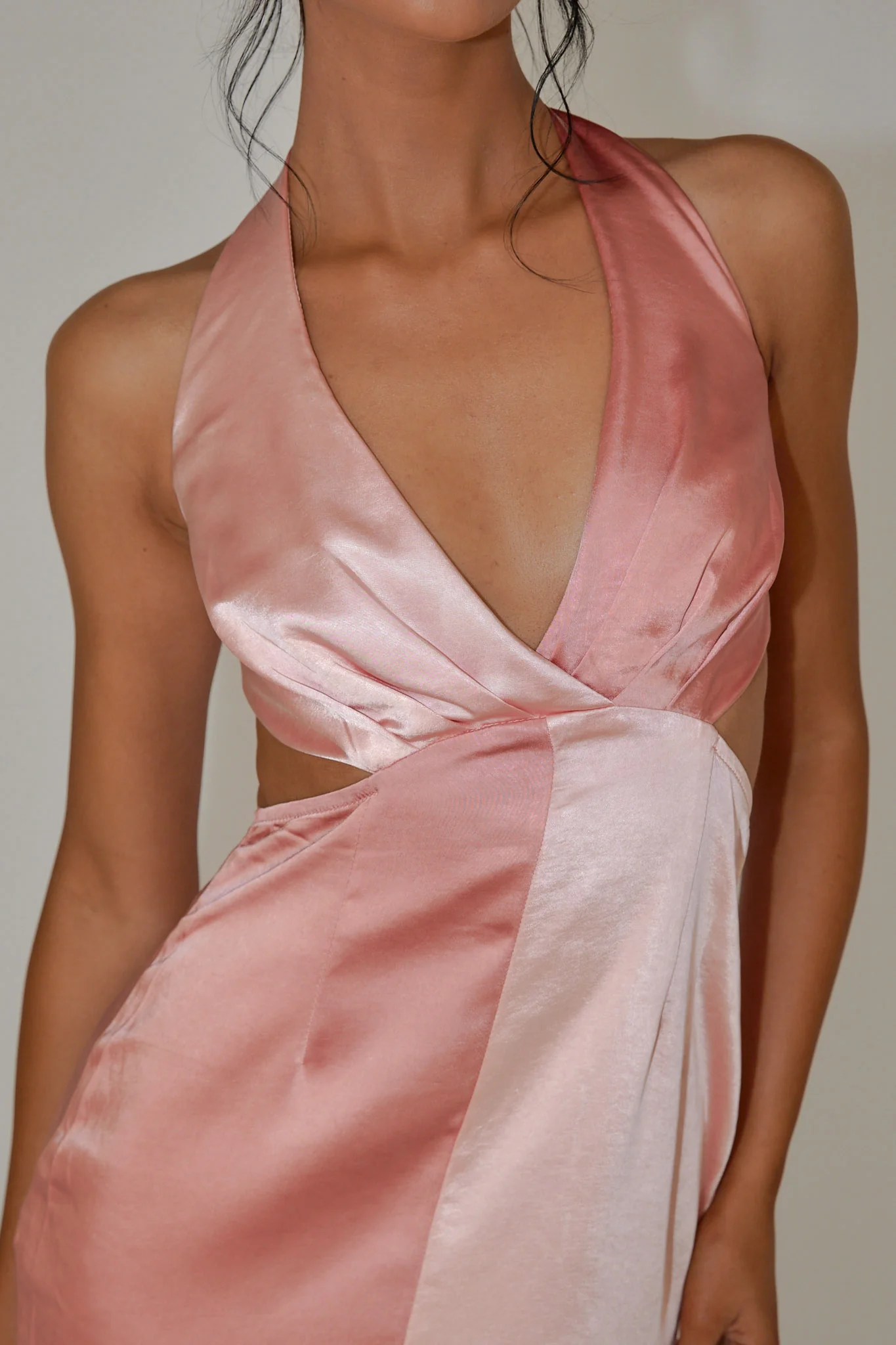 Harlequin Halterneck Satin Maxi Dress Blush - Image 4