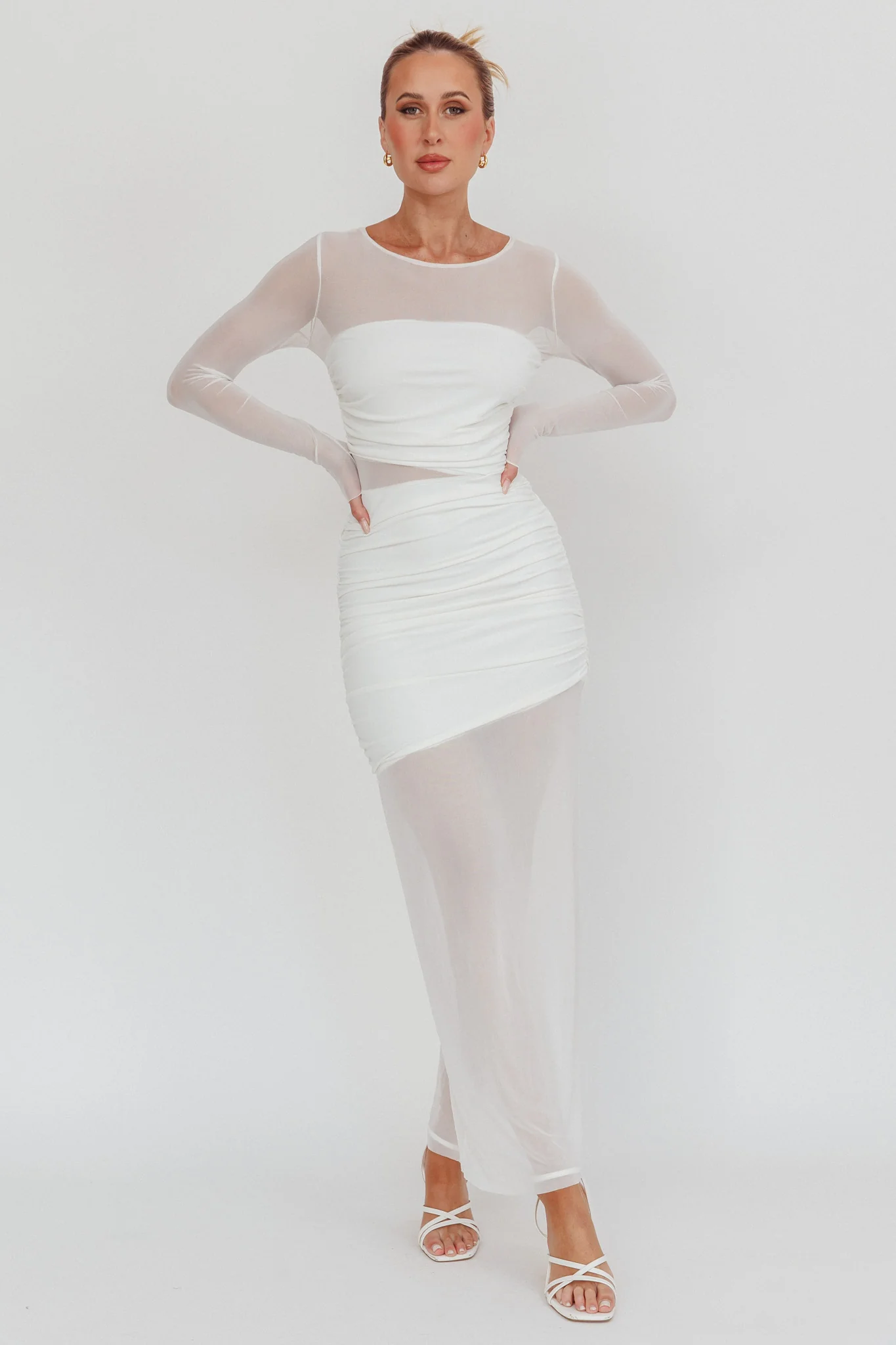 Harpa Mesh Maxi Dress White - Image 4