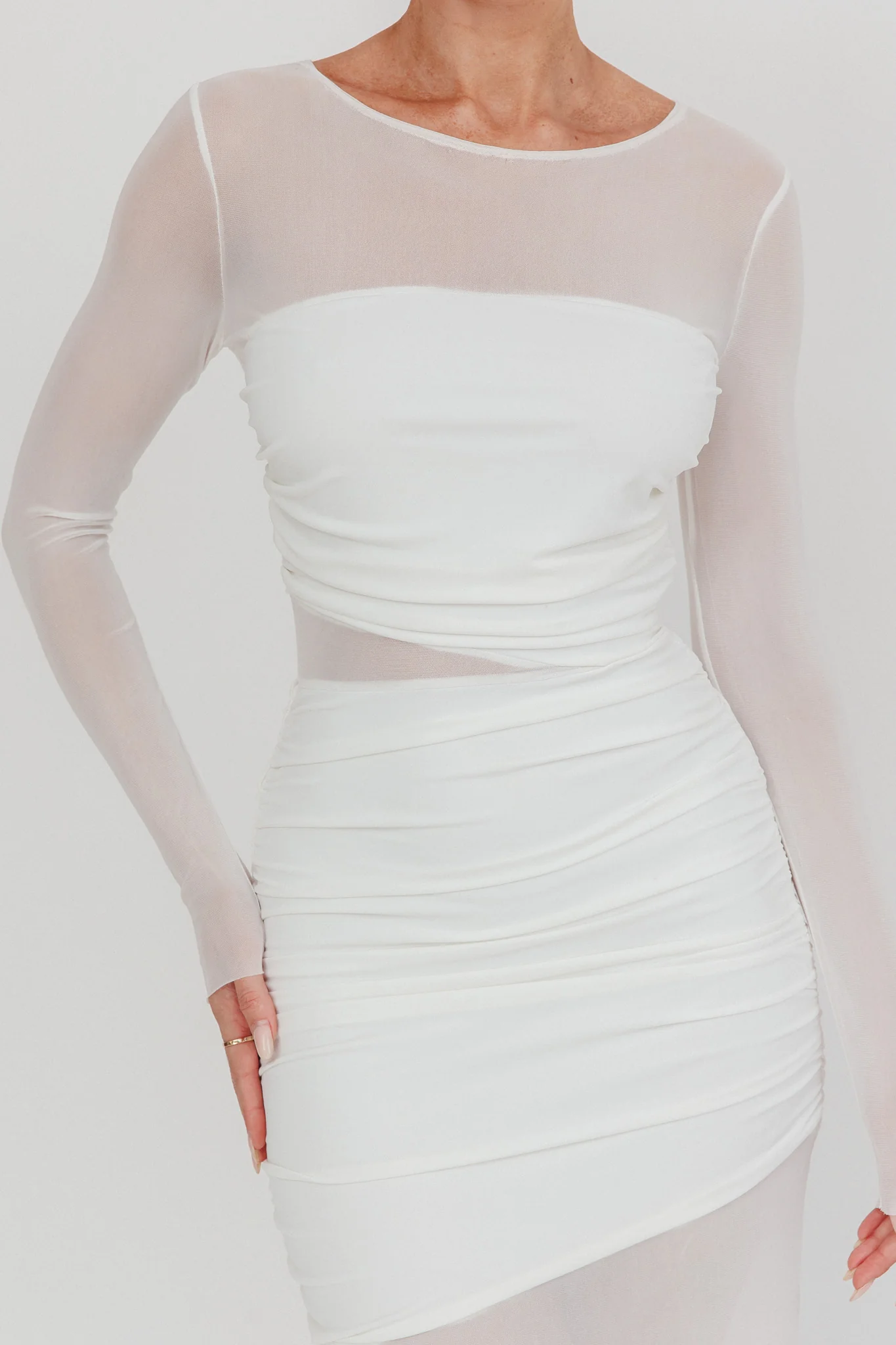 Harpa Mesh Maxi Dress White - Image 5
